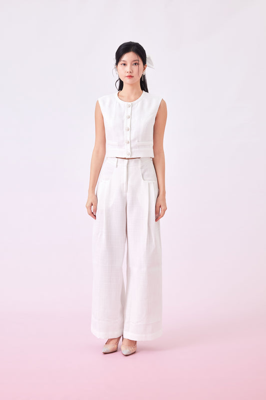Gavryla White Sleeveless Tweed Top