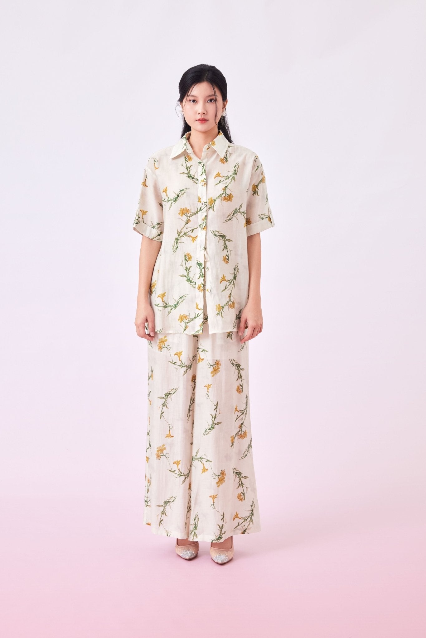 Geiliya Yellow Floral Loose Fit Pant - Nimisski