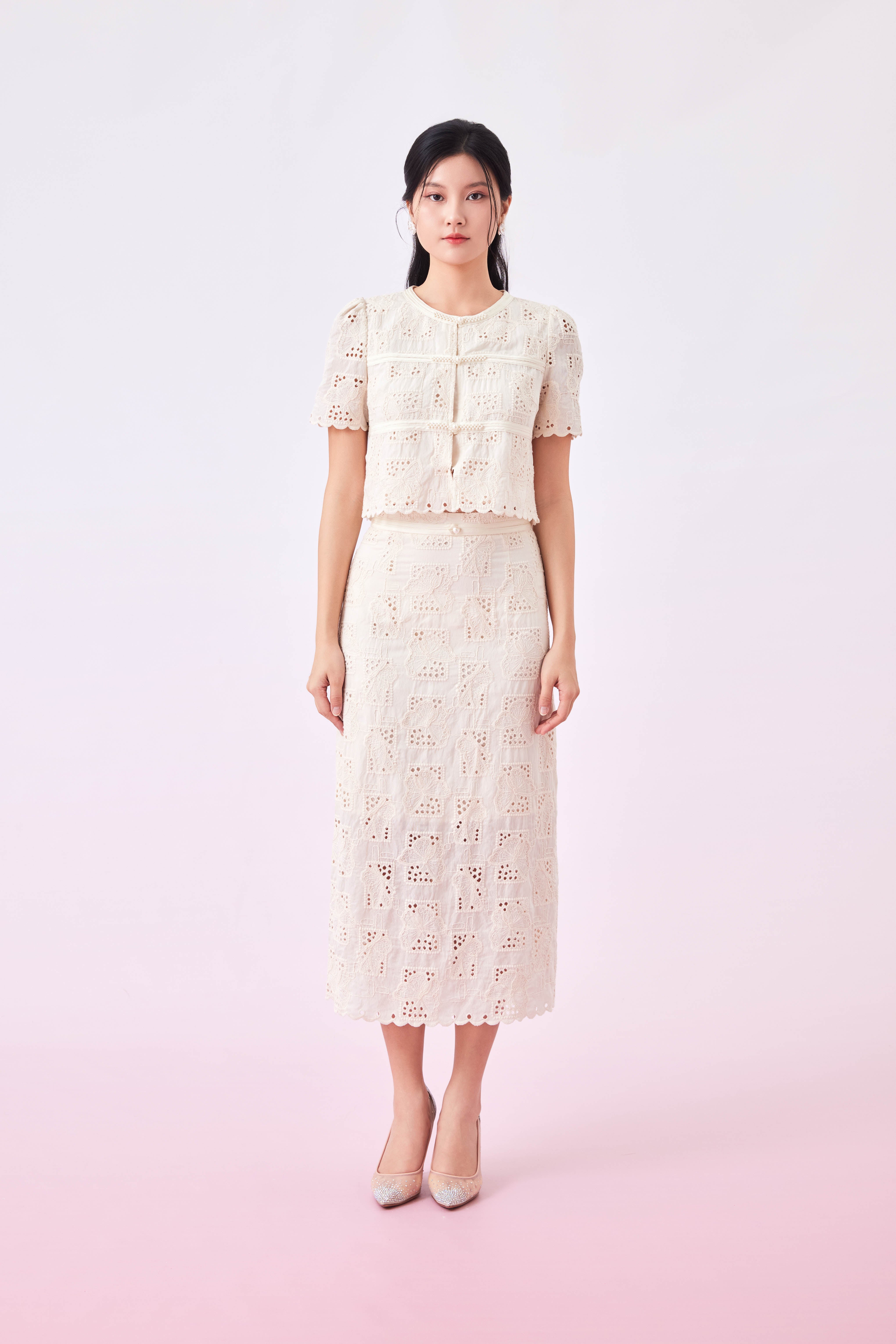 Giliana Cream Lace Pencil Skirt