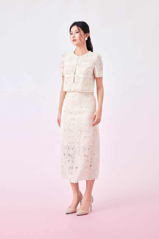 Giliana Cream Lace Pencil Skirt - Nimisski