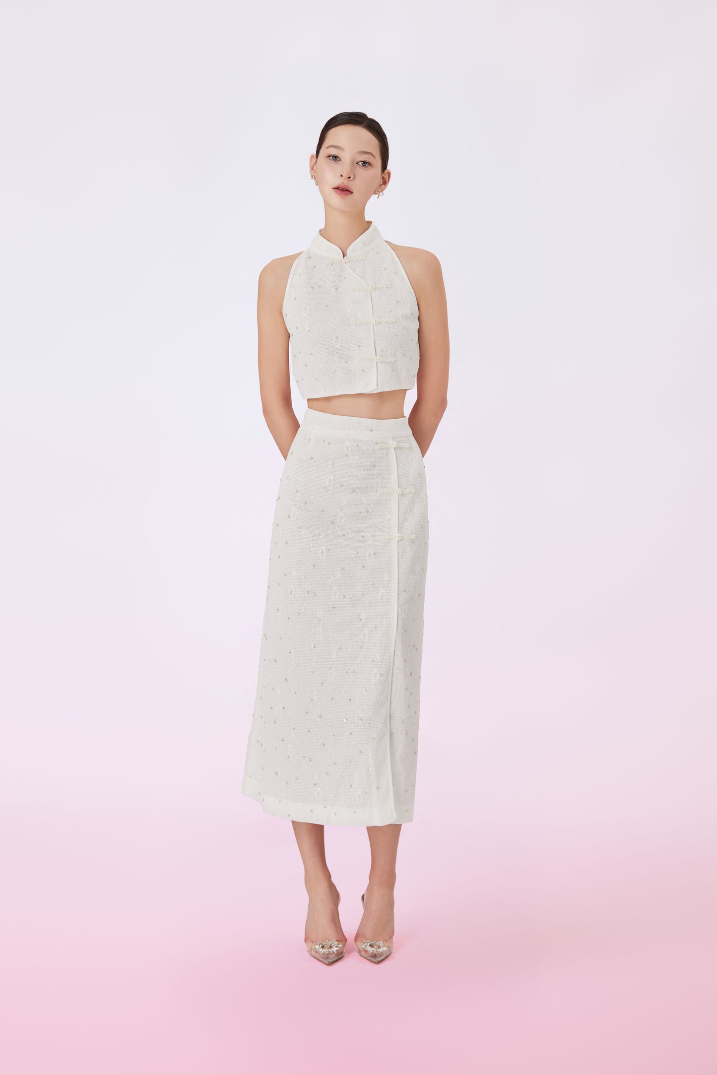 Galiena White Lace Midi Skirt