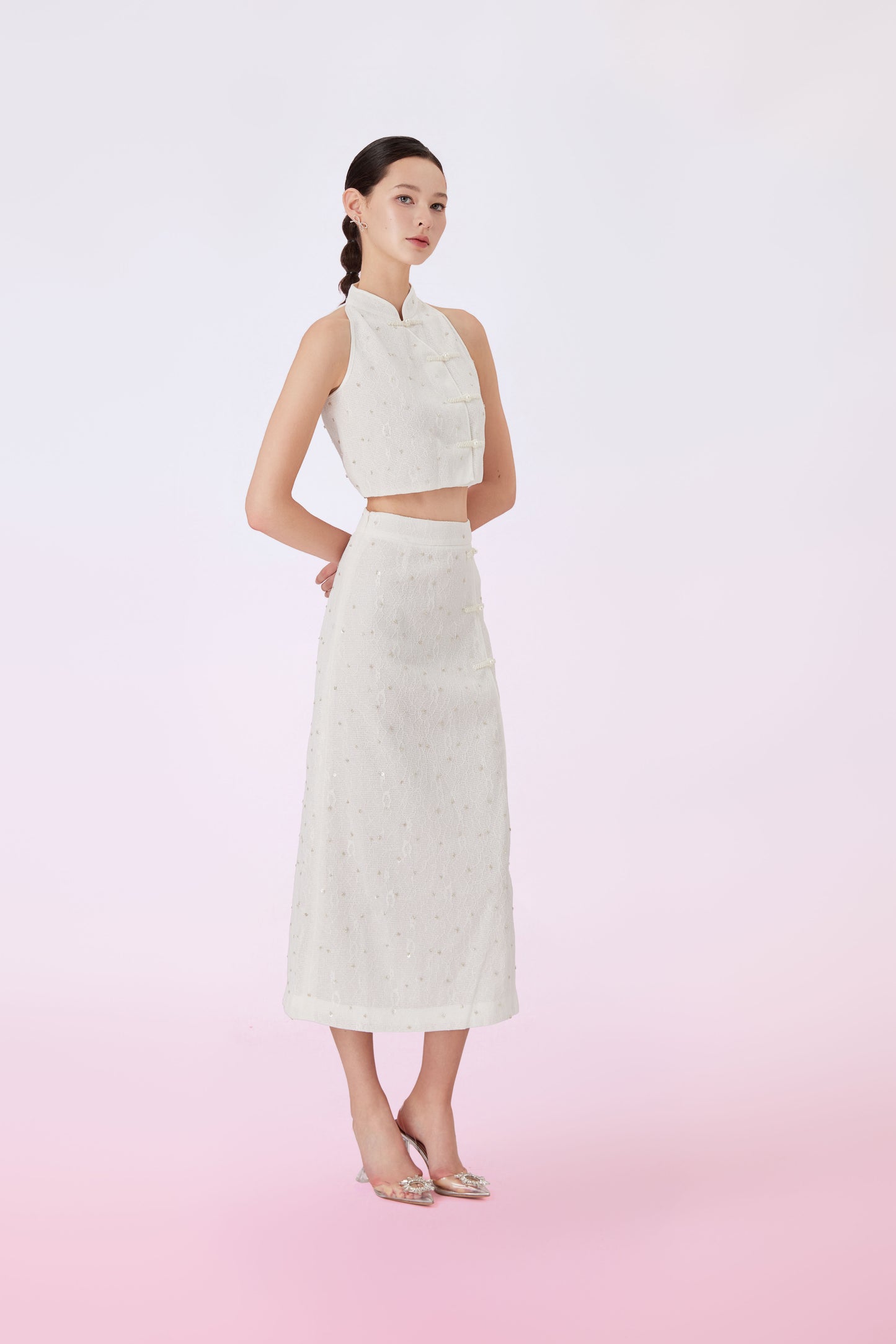 Galiena White Lace Midi Skirt