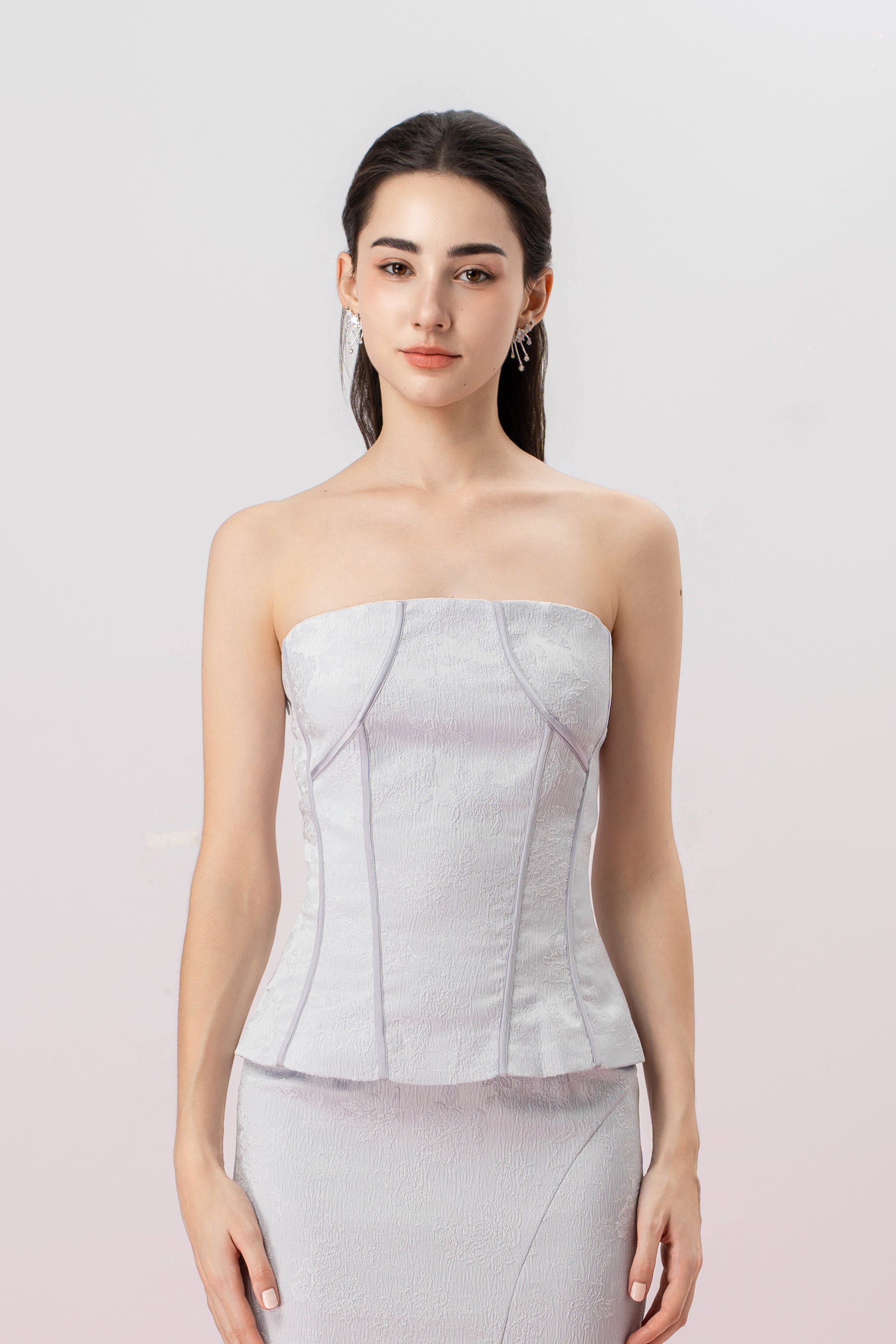 Gaiana Blue Jacquard Tube Top