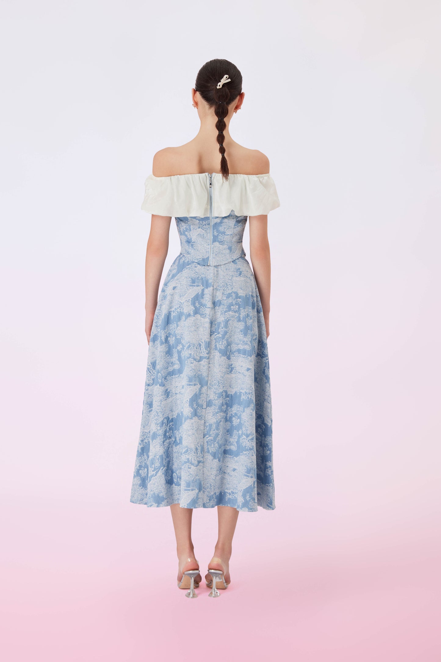 Geenya Blue Printed Denim A-Line Skirt