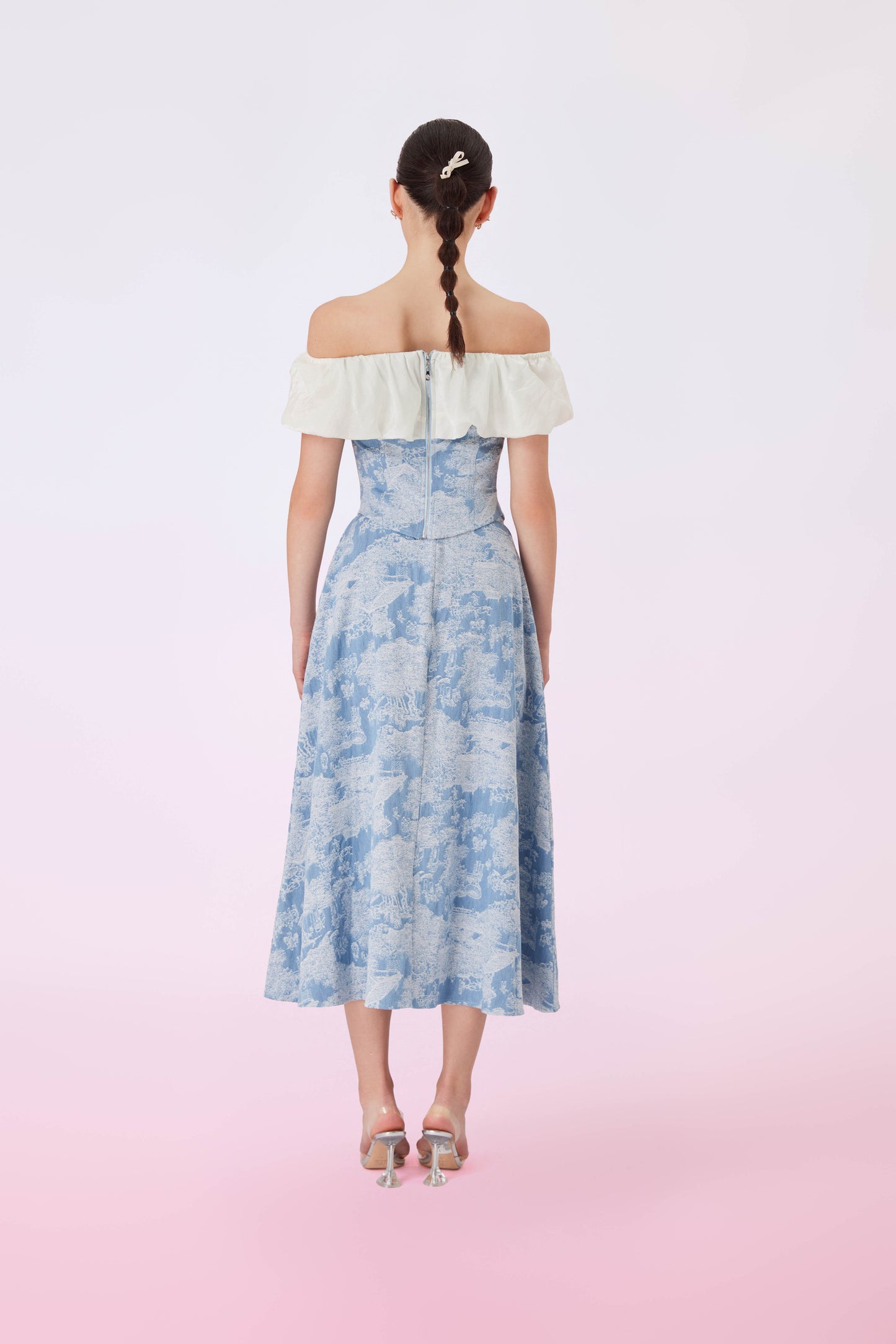 Geenya Blue Printed Denim A-Line Skirt