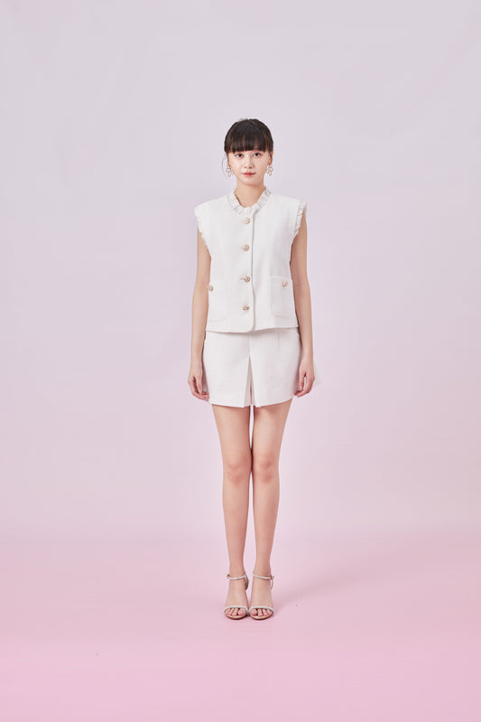 Ghislaine White Tweed Sleeveless Top