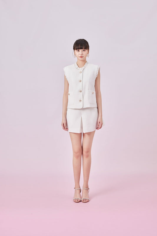 Ghislaine White Tweed Sleeveless Top - Nimisski