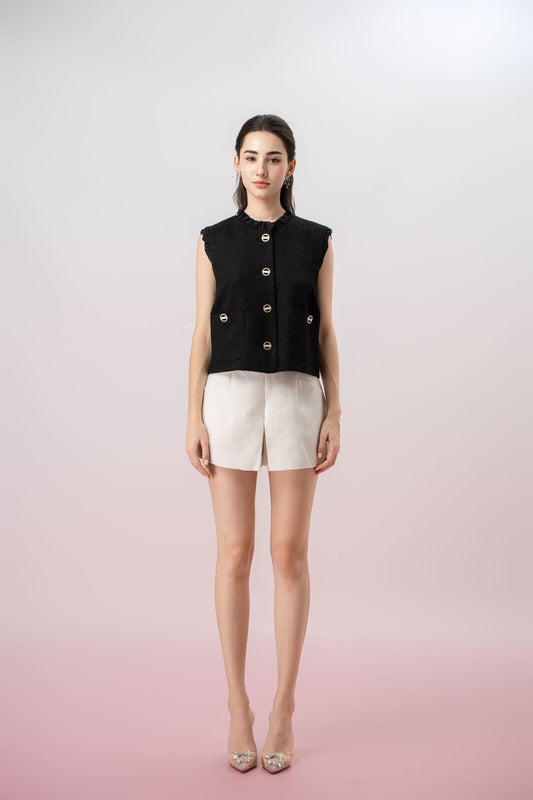Ghislaine Black Tweed Sleeveless Top - Nimisski
