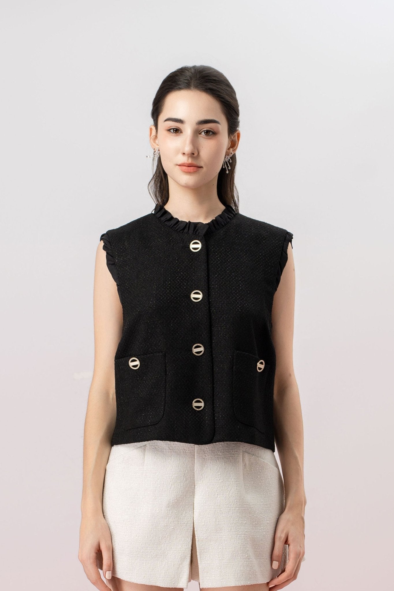 Ghislaine Black Tweed Sleeveless Top - Nimisski