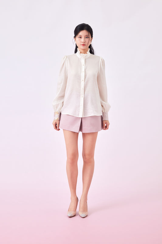 Gabrina Cream Ruffle Collar Long Sleeve Top