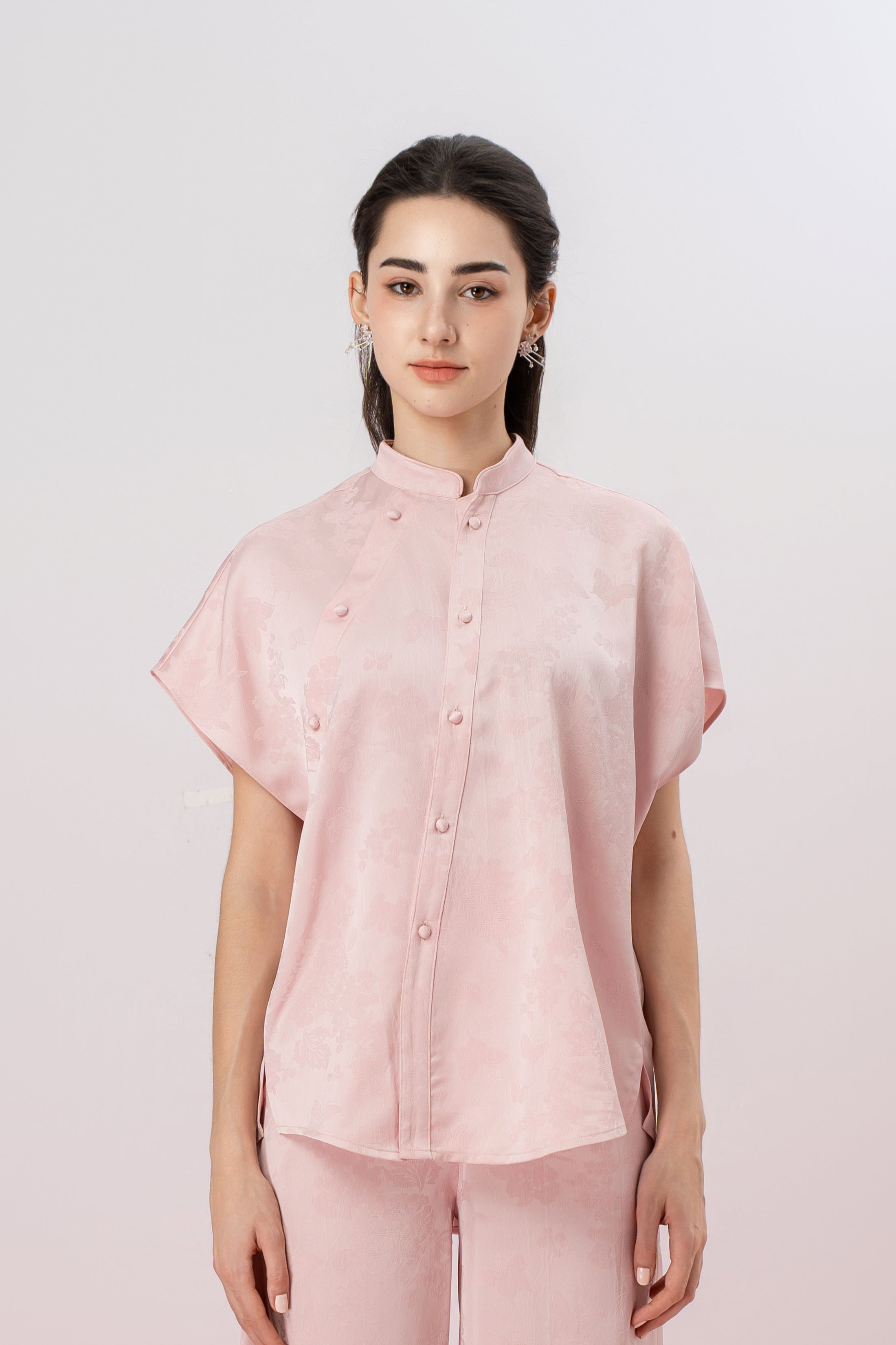 Galianna Pink Mandrain Collar Top