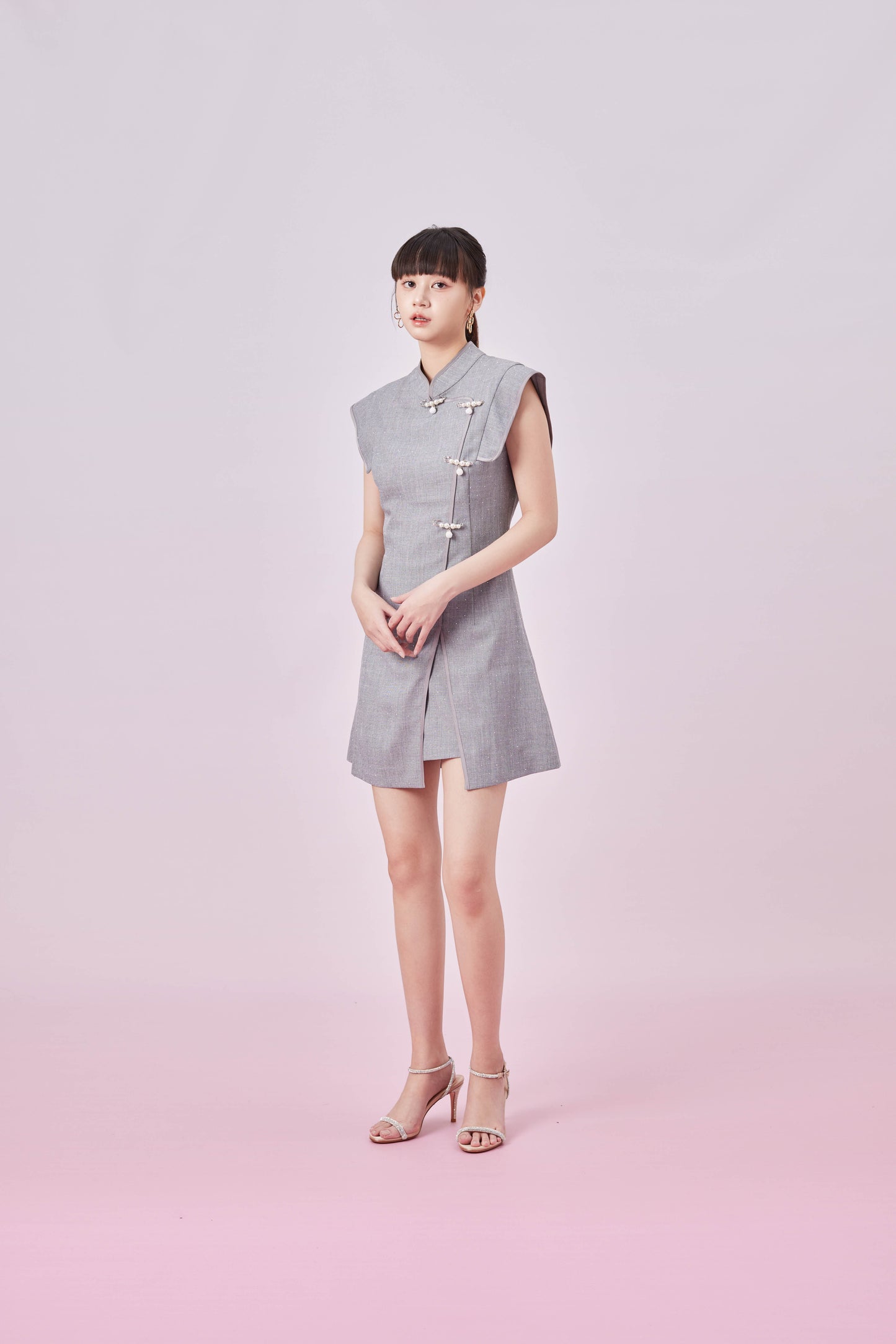 Galathea Grey Cheongsam Sleeveless Top