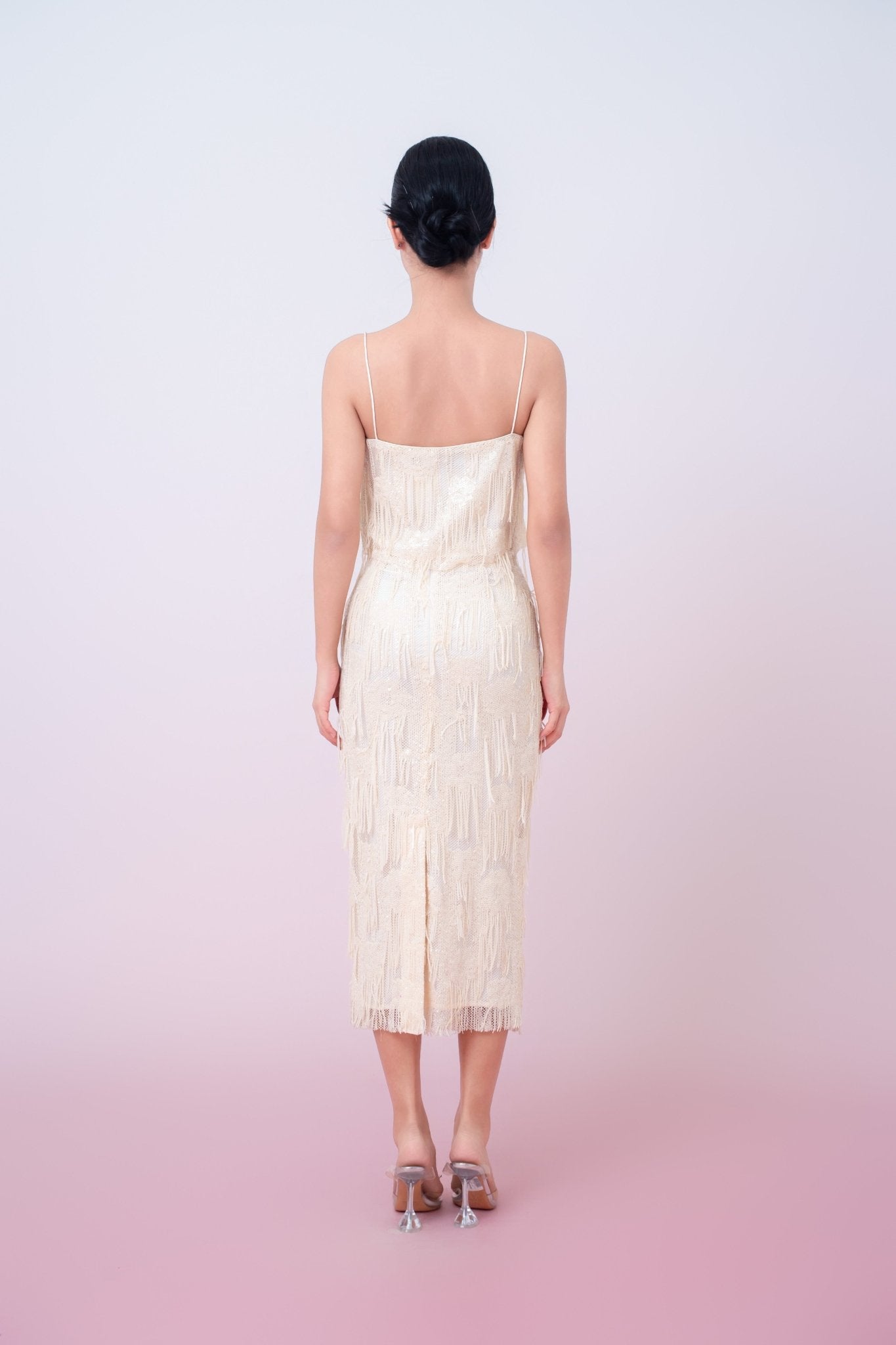 Gabriellen Beige Fringe Spaghetti Top - Nimisski