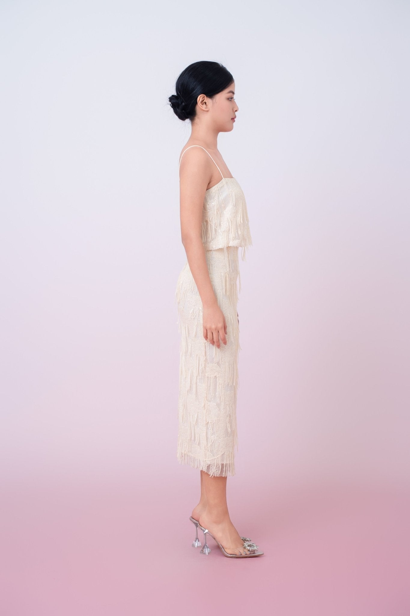 Gabriellen Beige Fringe Spaghetti Top - Nimisski