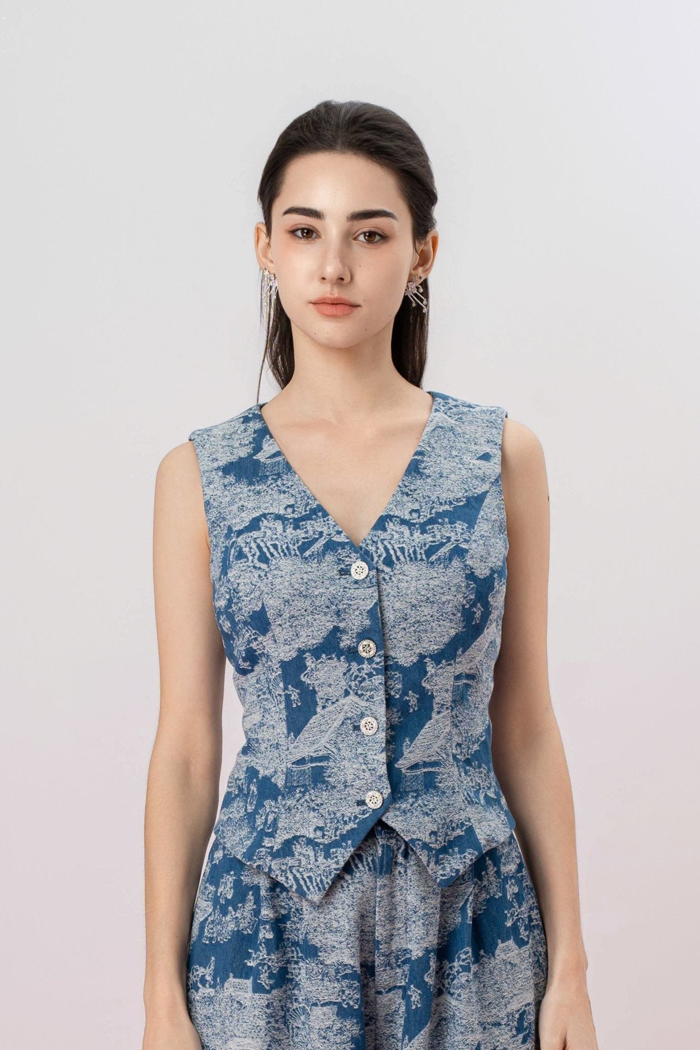 Jenneva Blue Denim Padded Vest - Nimisski
