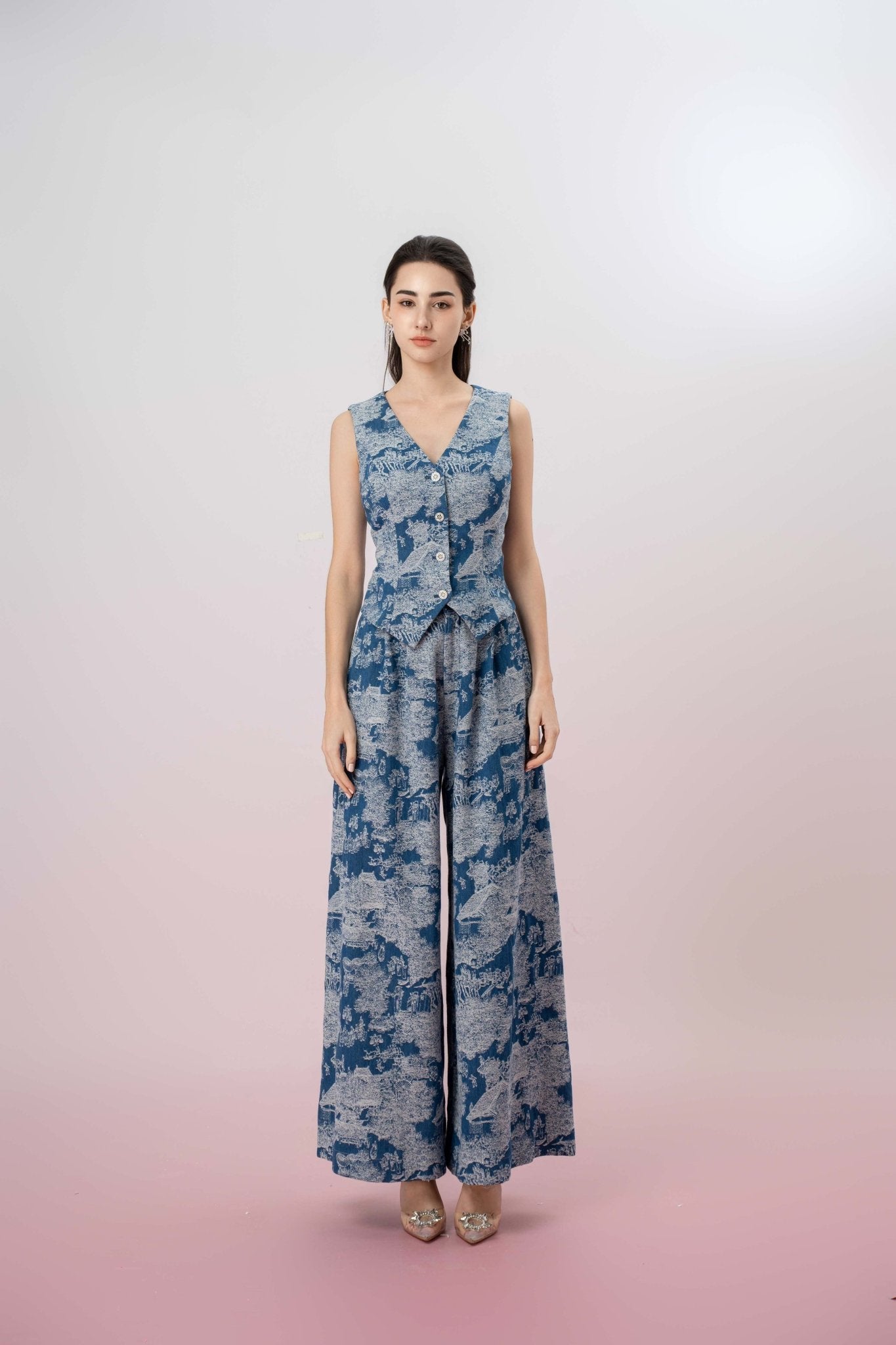 Jenneva Blue Denim Wide Leg Pants - Nimisski