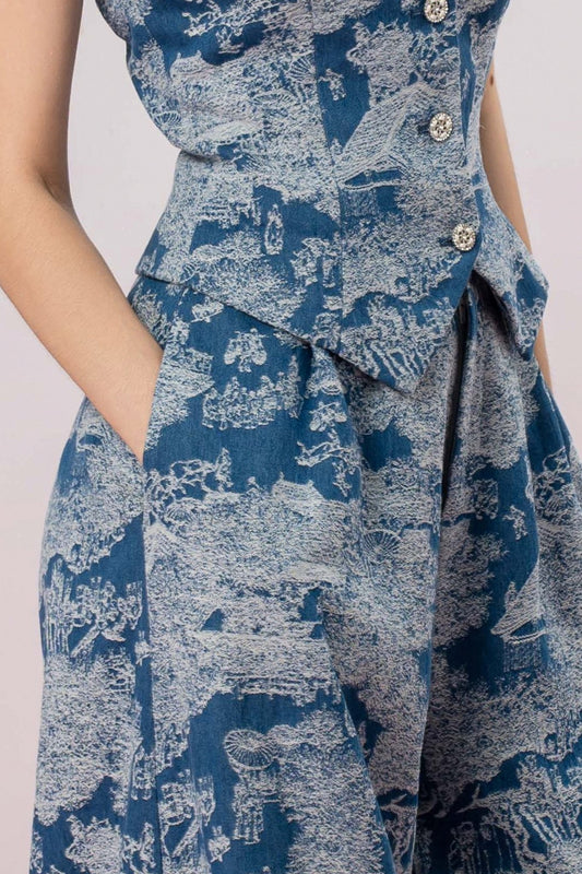 Jenneva Blue Denim Wide Leg Pants - Nimisski