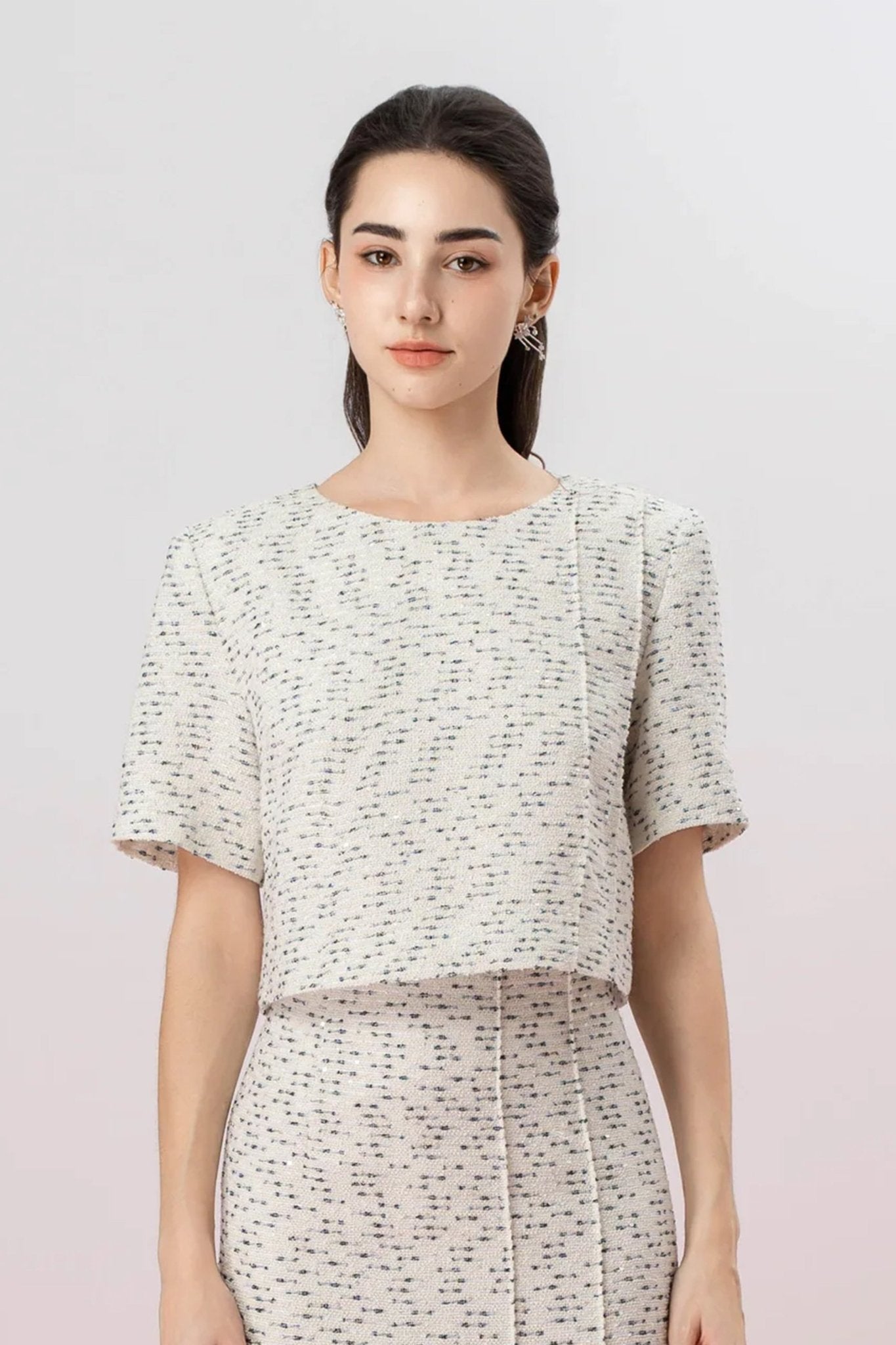 Gaylla White Tweed Short Sleeve Top - Nimisski