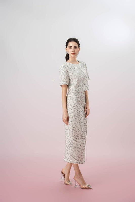 Gaylla White Tweed Pencil Skirt - Nimisski