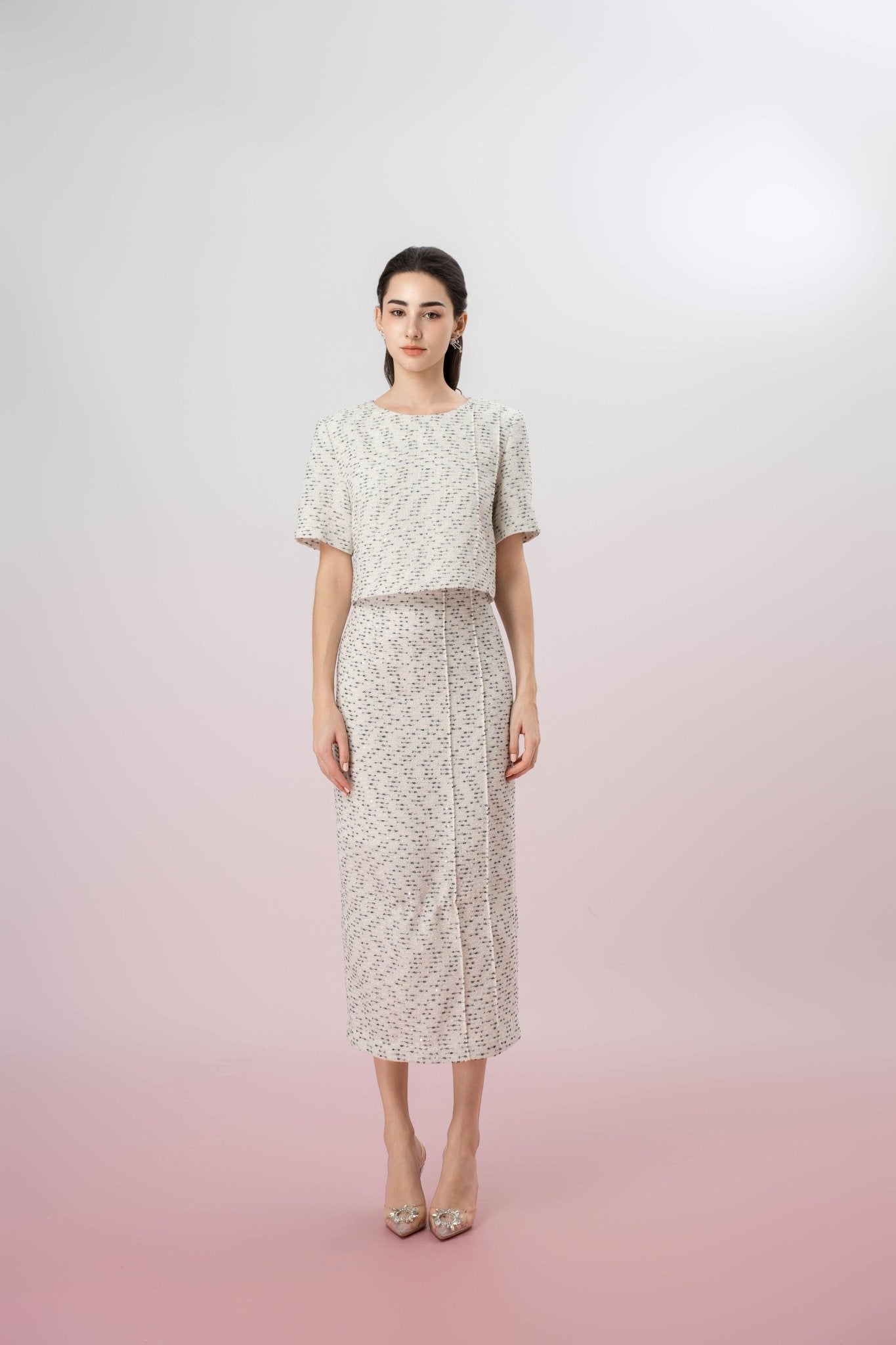 Gaylla White Tweed Pencil Skirt - Nimisski