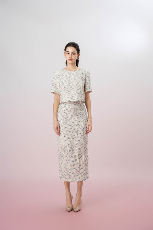 Gaylla White Tweed Pencil Skirt