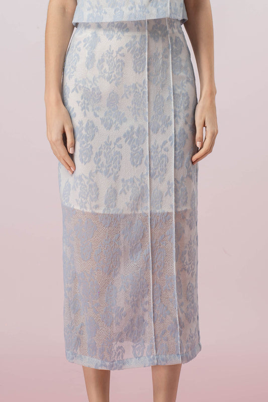 Gaylla Light Blue Rose Print Pencil Skirt