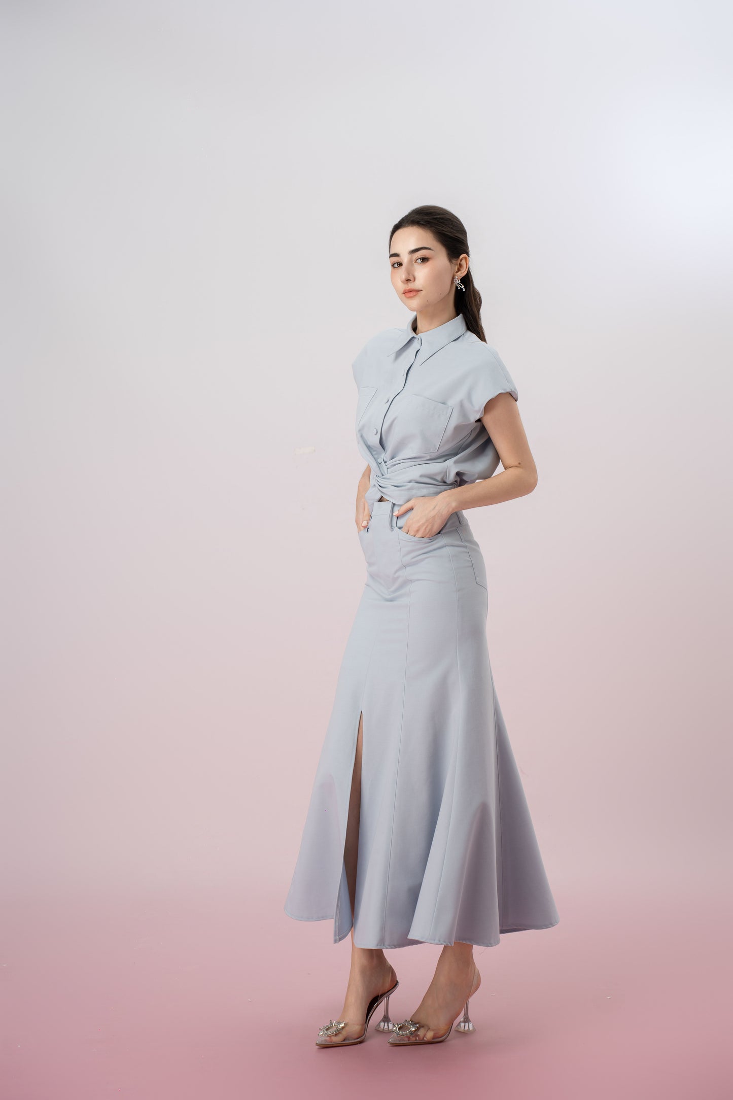 Gaela Light Blue A-Line Skirt