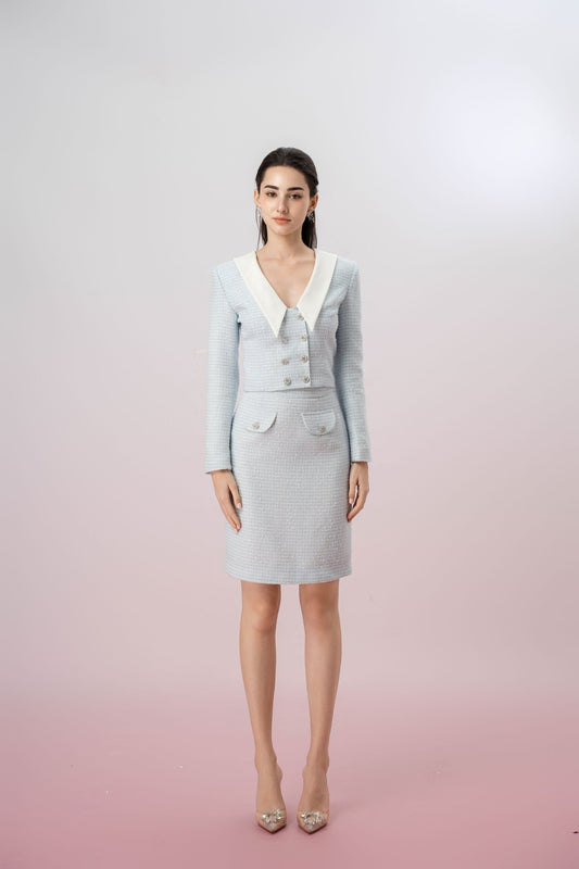 Gayline Blue Tweed Long Sleeve Top - Nimisski