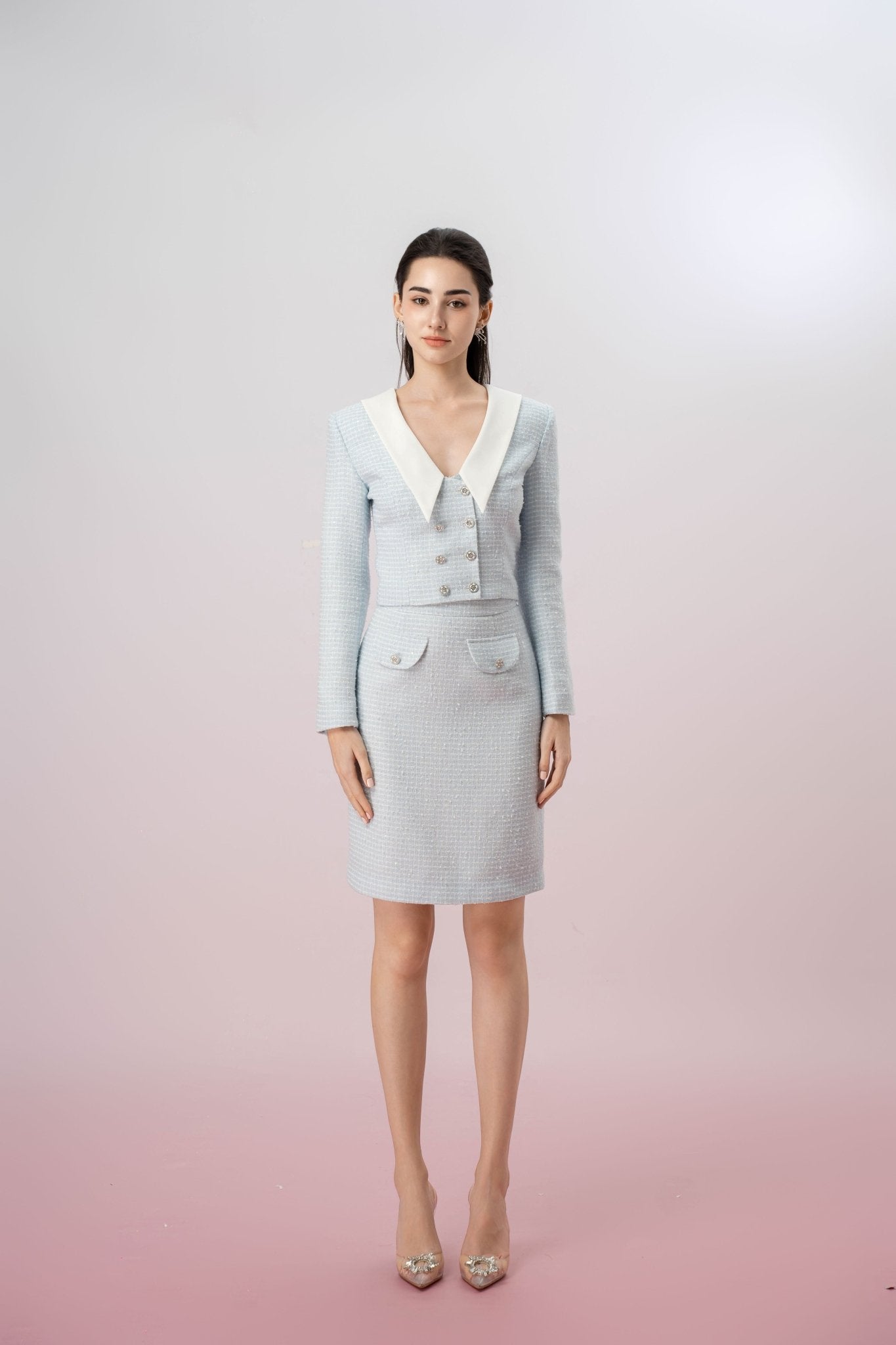 Gayline Blue Tweed Straight Skirt - Nimisski