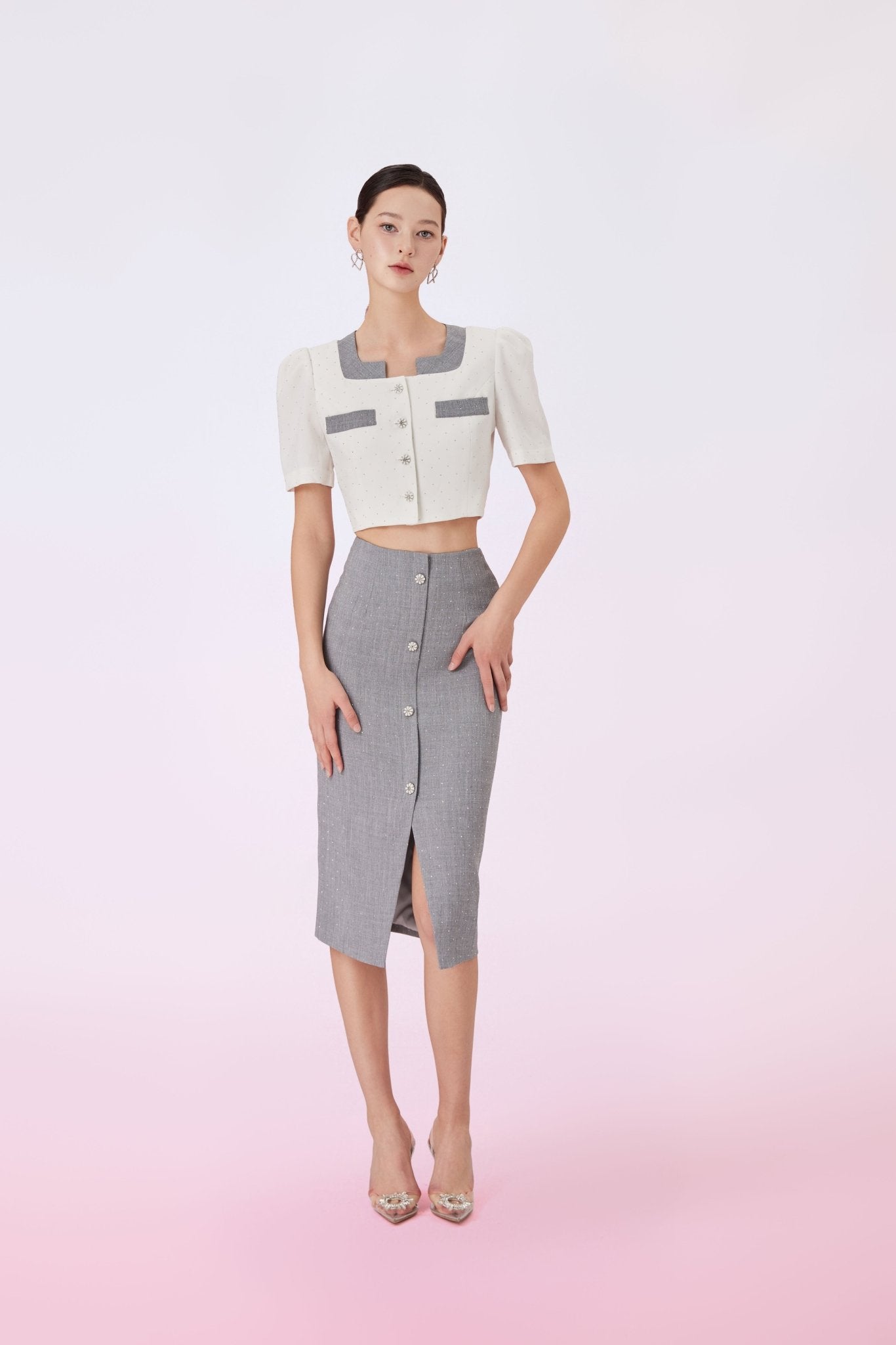 Ganah Twinkle Grey Pencil Skirt - Nimisski