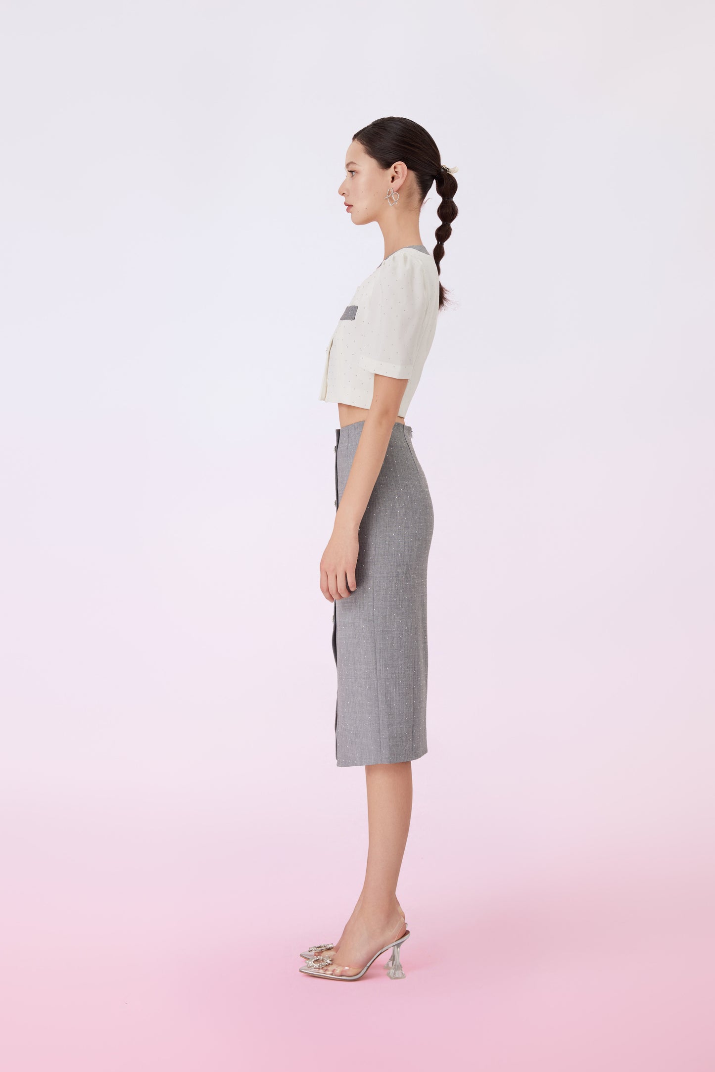 Ganah Twinkle Grey Pencil Skirt