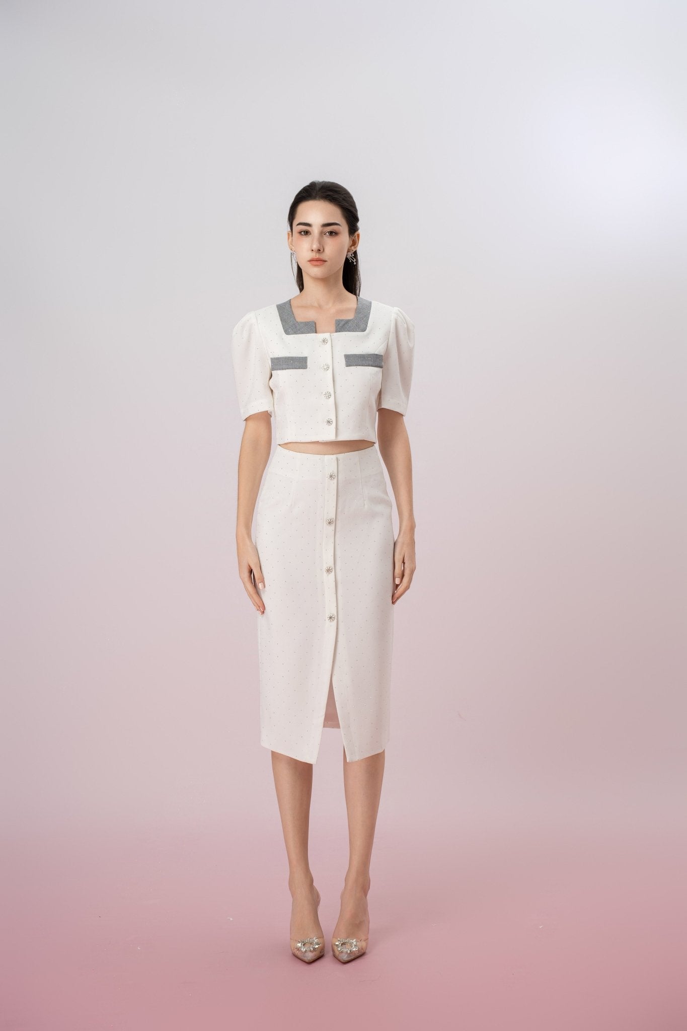 Ganah Twinkle White Pencil Skirt - Nimisski