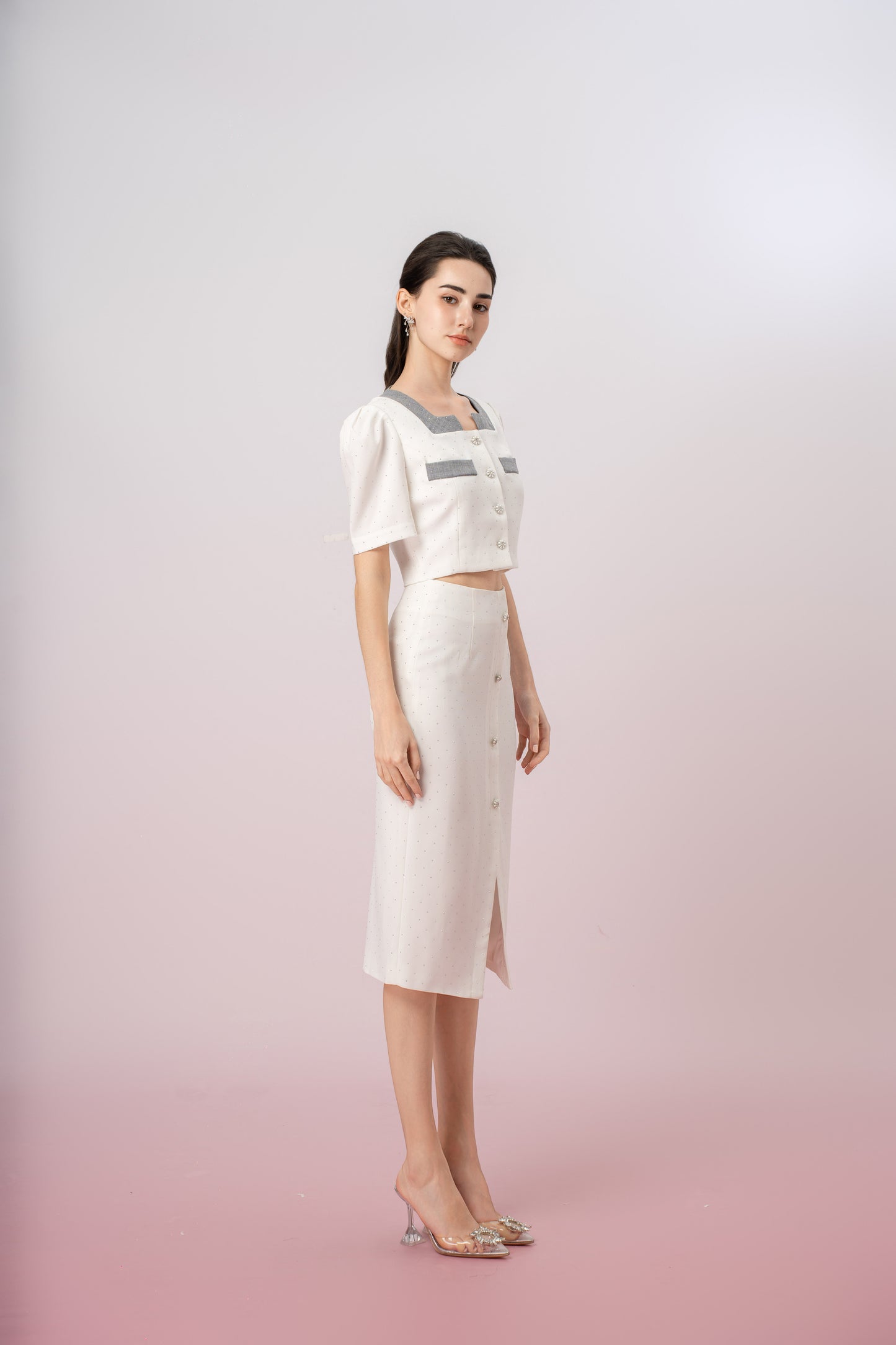 Ganah Twinkle White Pencil Skirt