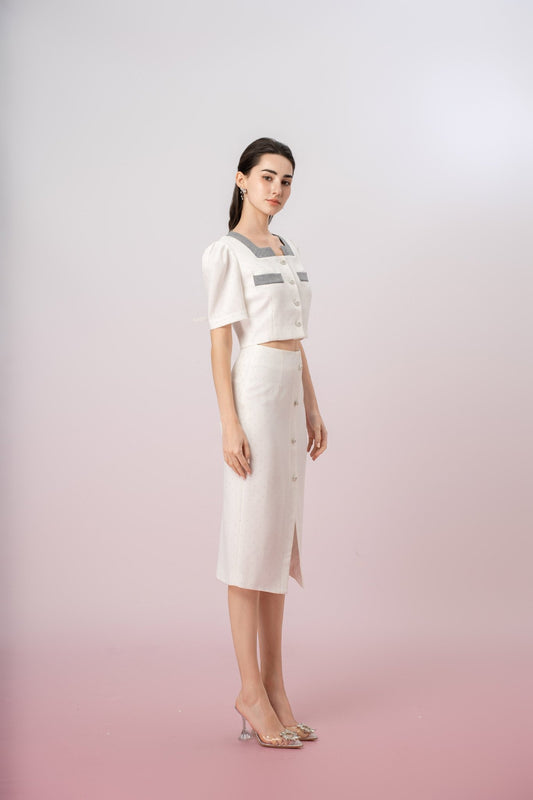 Ganah Twinkle White Pencil Skirt - Nimisski