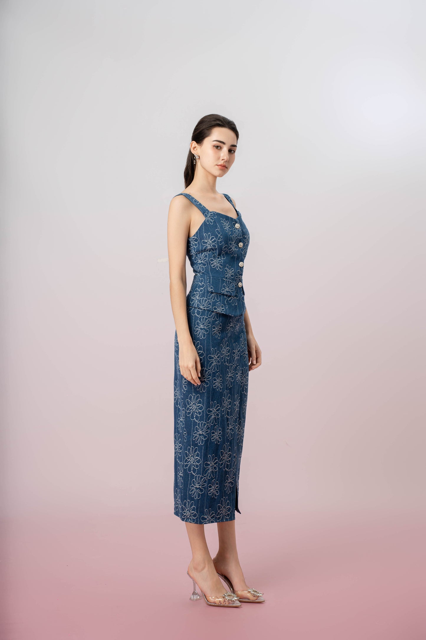 Gaybriel Blue Denim With Floral Embroidery Top