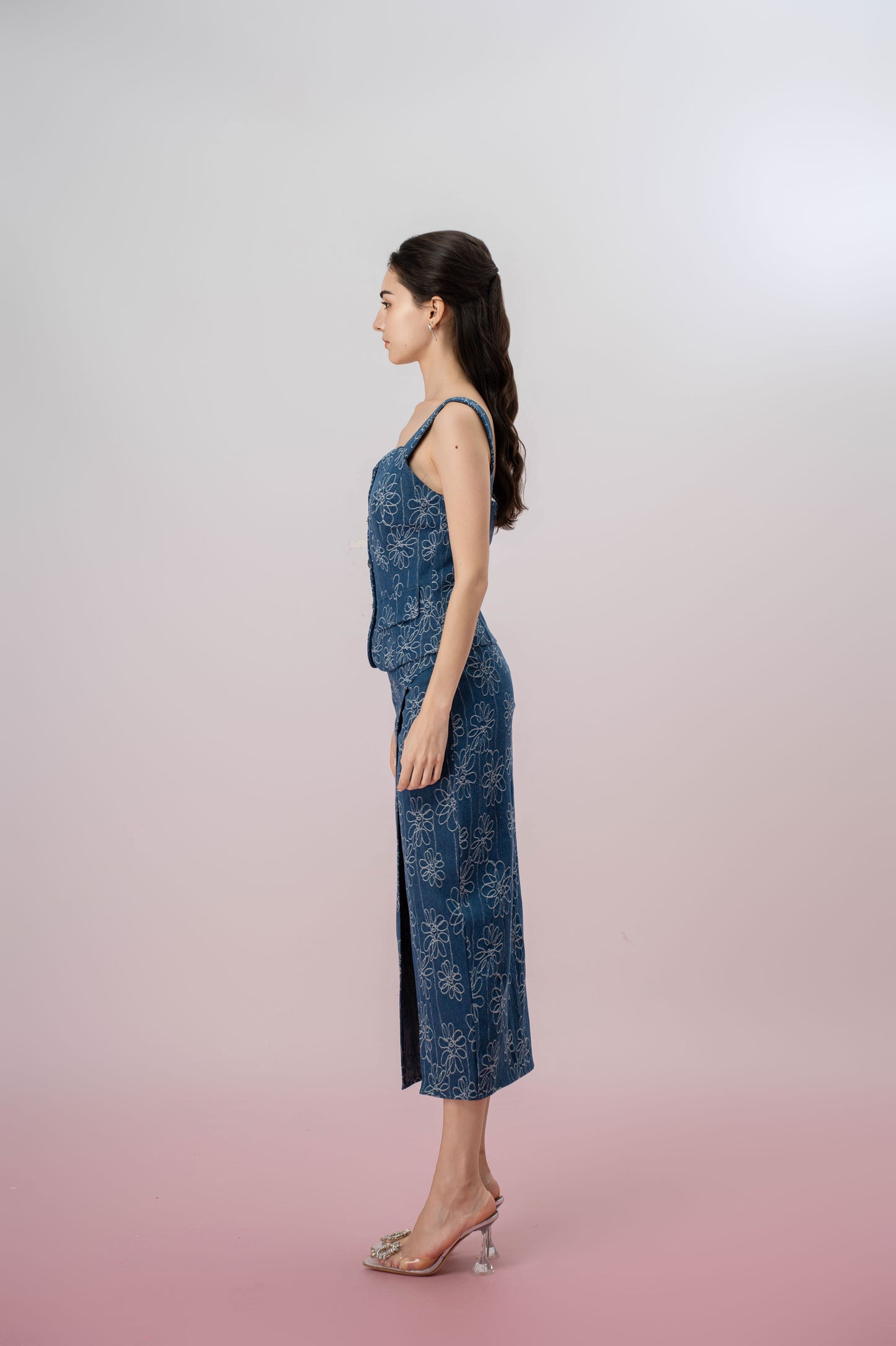 Gaybriel Blue Denim With Floral Embroidery Top