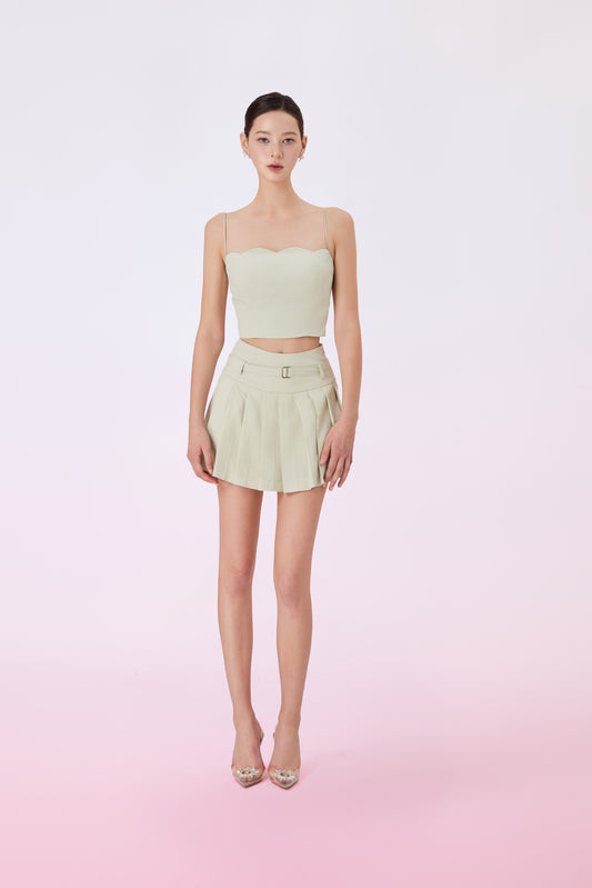 Geina Light Green Pleated Short Skirt