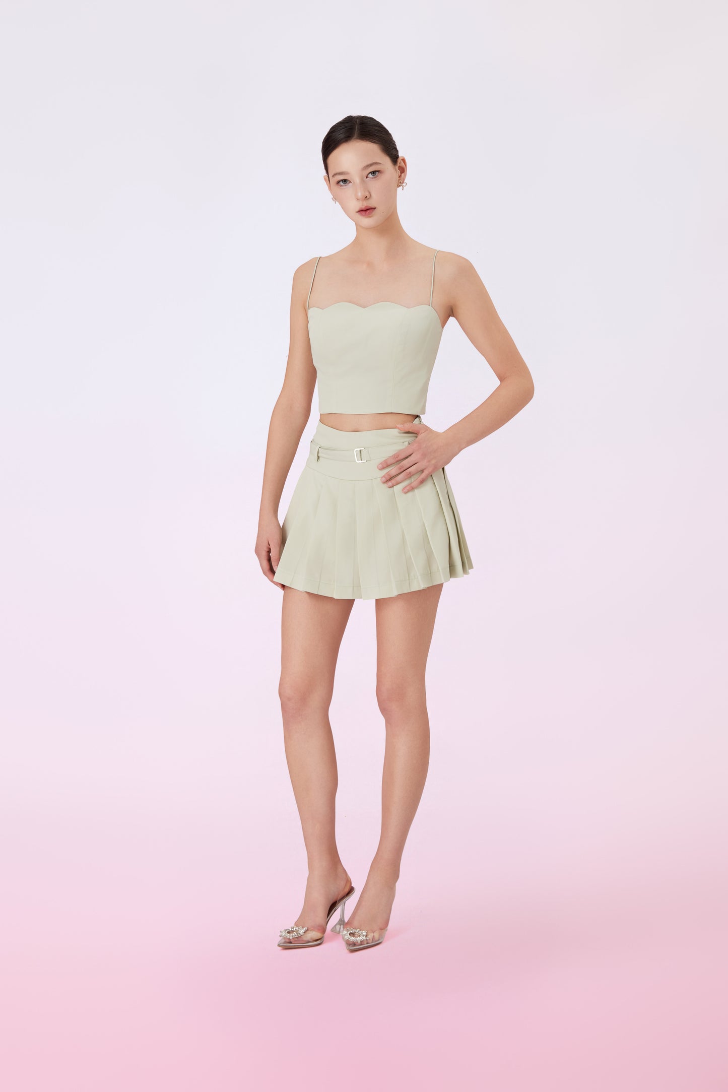 Geina Light Green Spaghetti Bustier Top