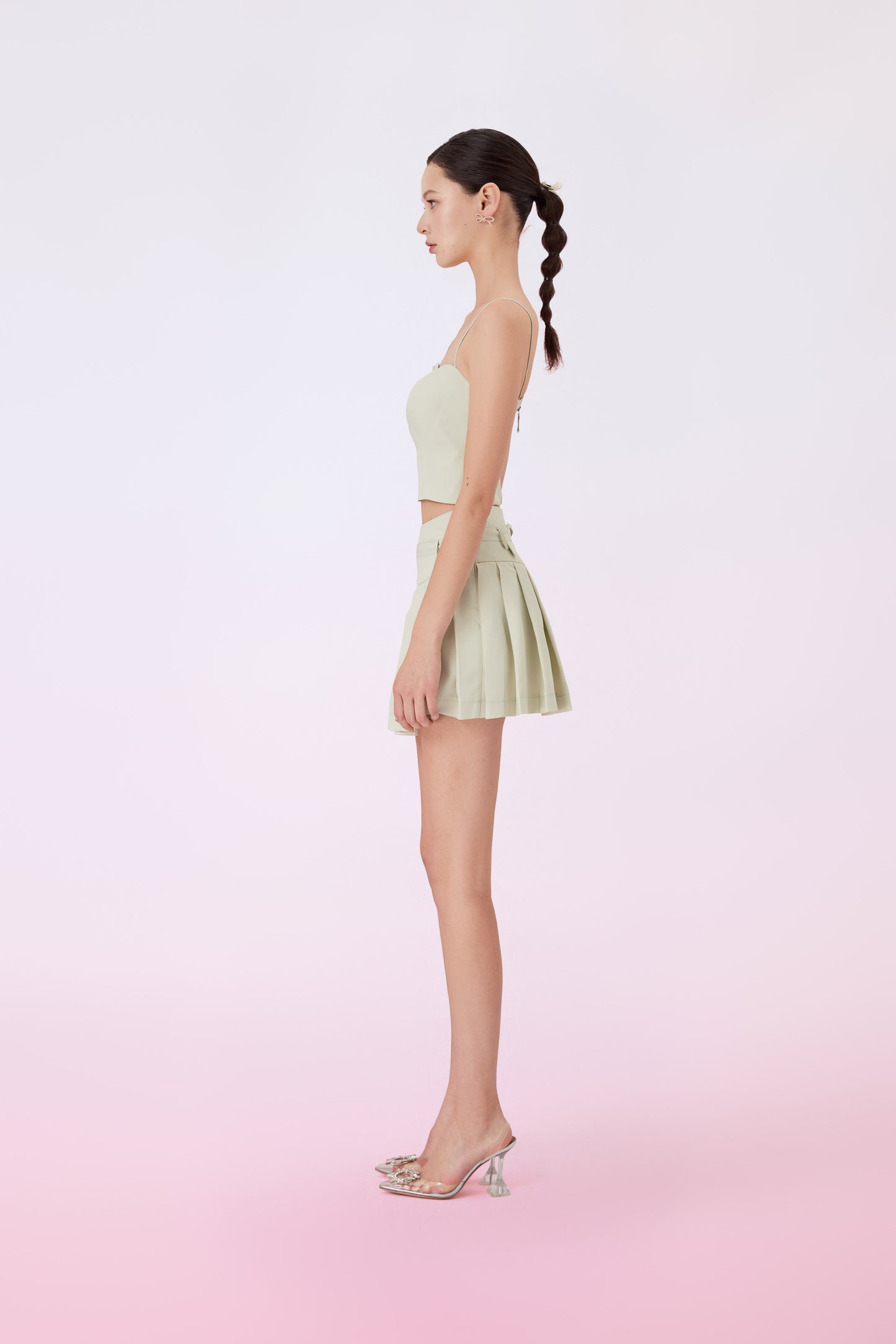 Geina Light Green Pleated Short Skirt