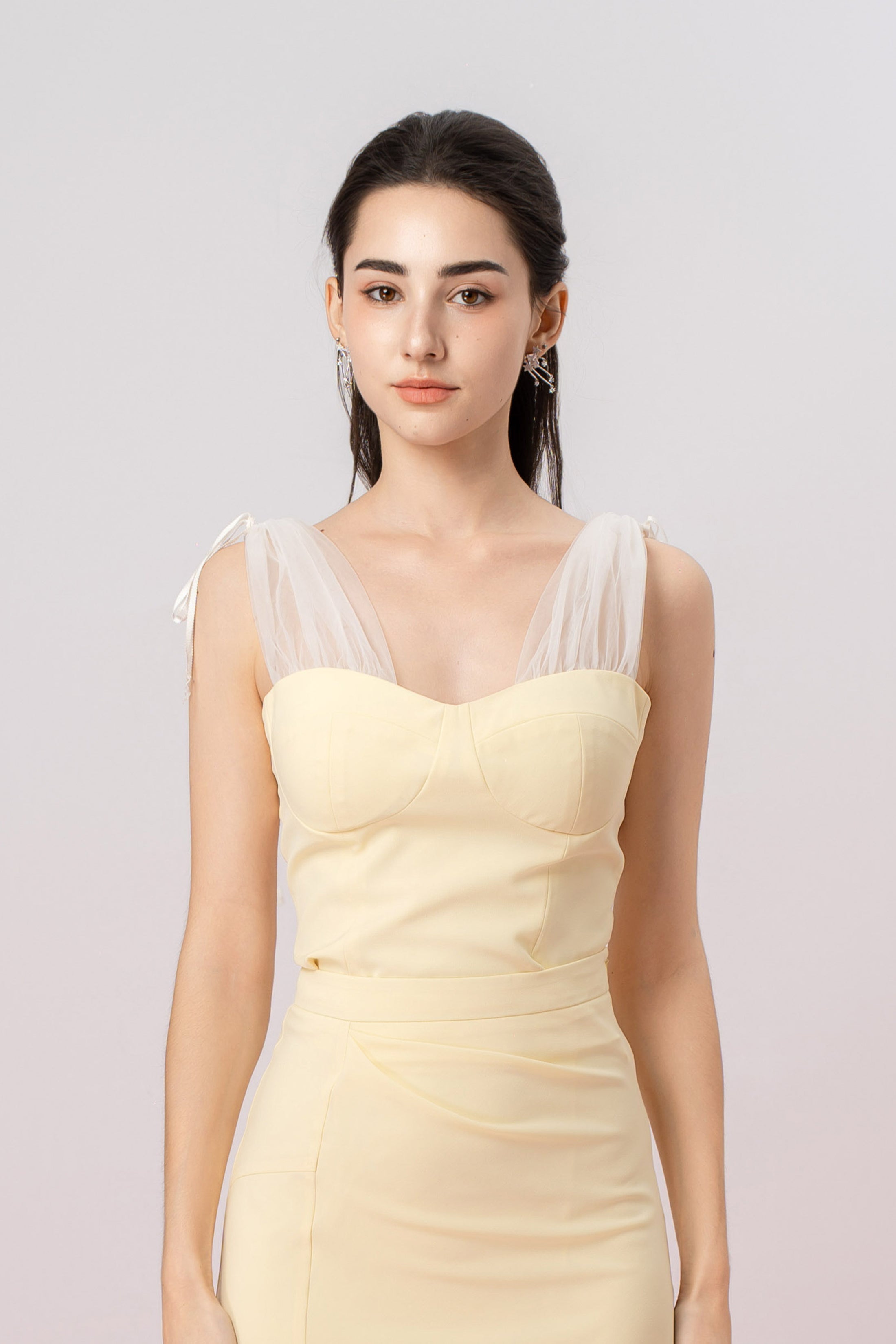 Gayll Yellow Sleeveless Mesh Strap Top