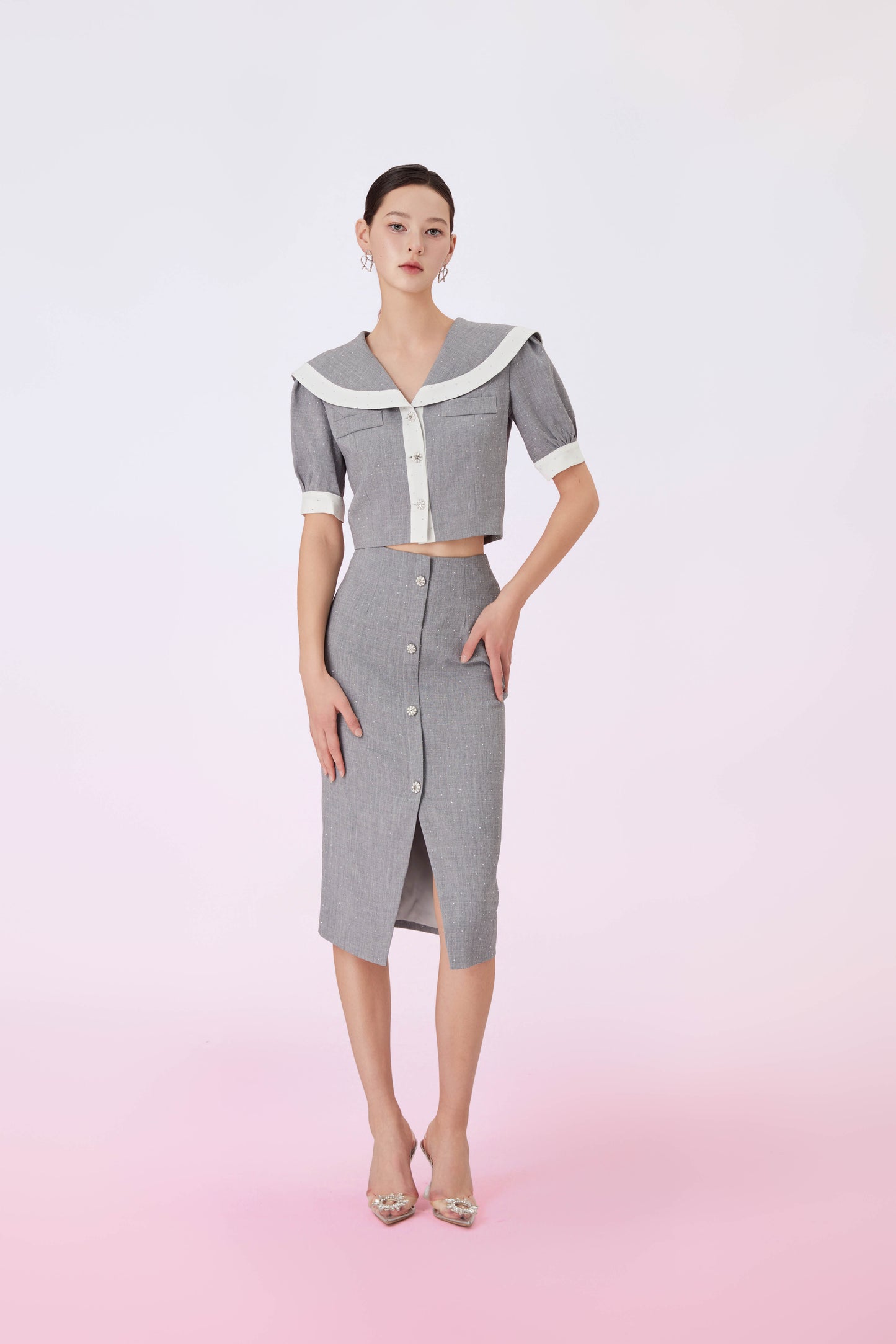 Galla Twinkle Grey Salior Collar Top