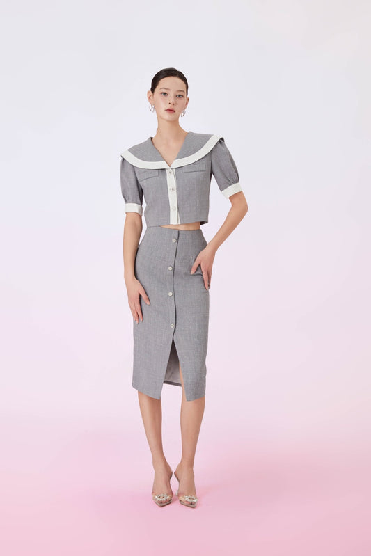 Galla Twinkle Grey Salior Collar Top - Nimisski