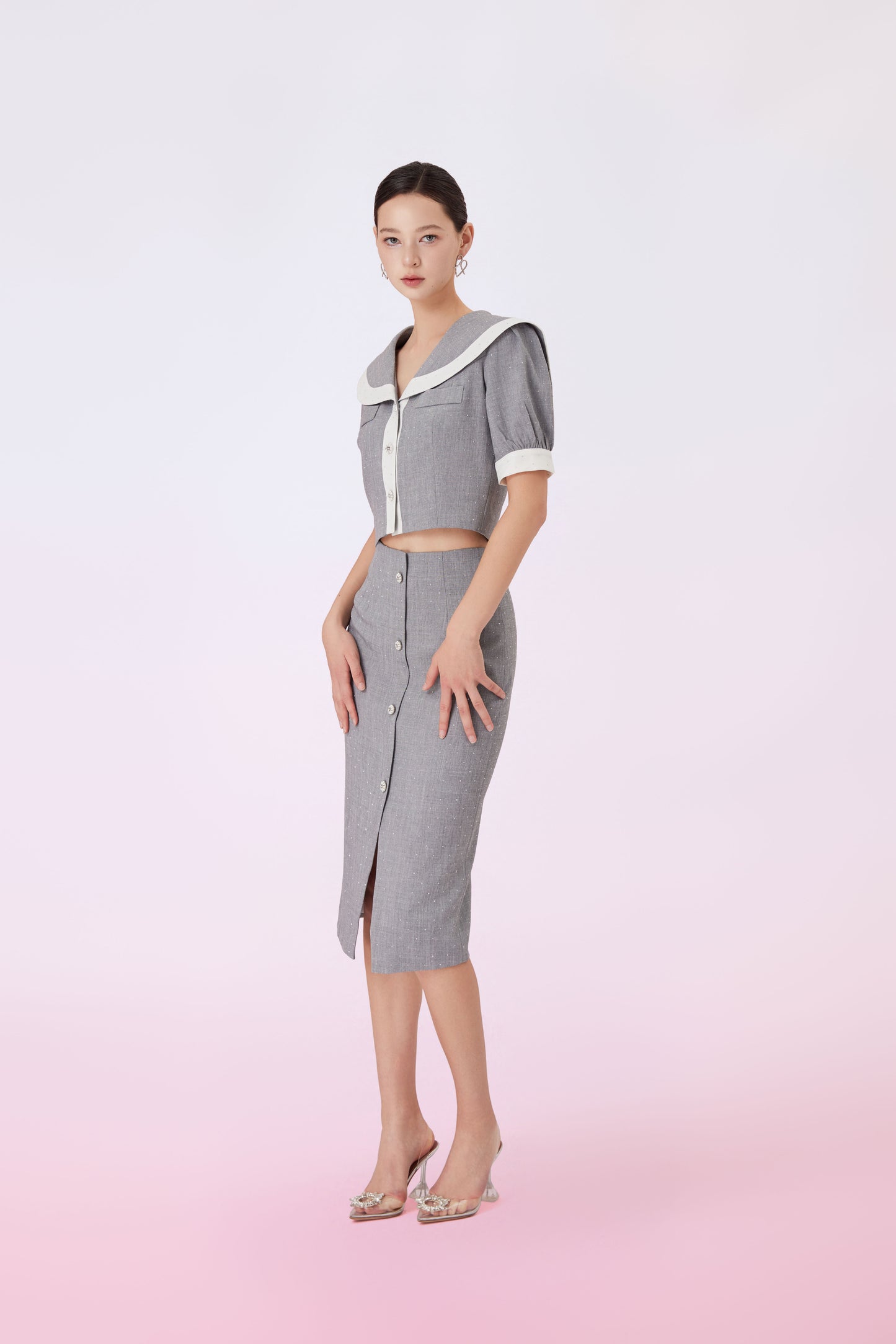 Galla Twinkle Grey Salior Collar Top