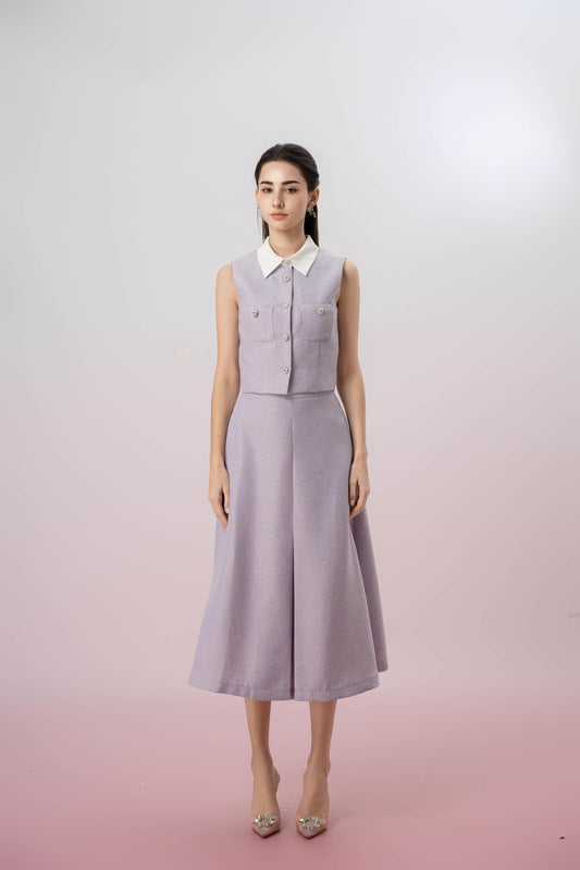 Gahl Lilac Tweed Collar Sleeveless Top - Nimisski