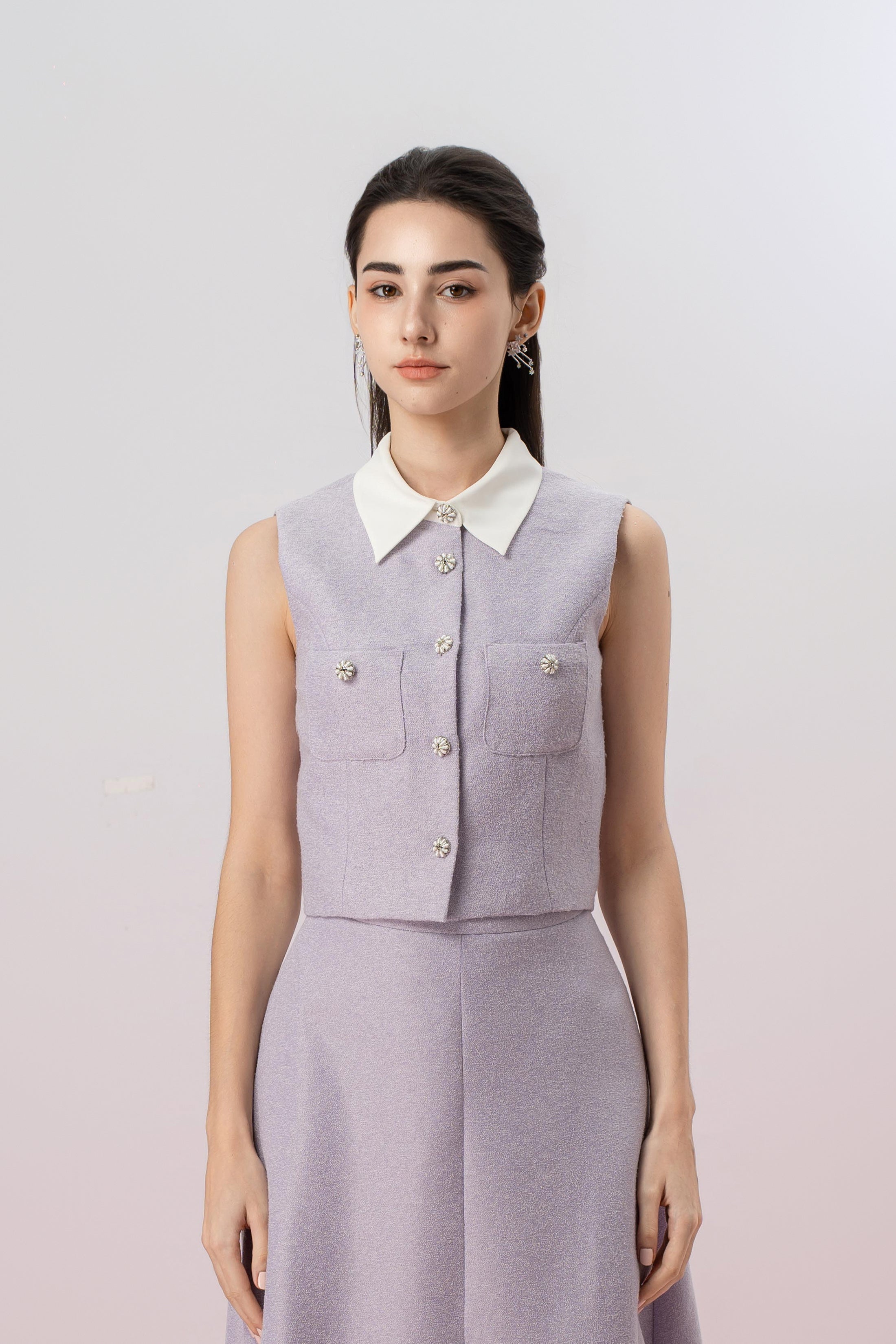 Gahl Lilac Tweed Collar Sleeveless Top