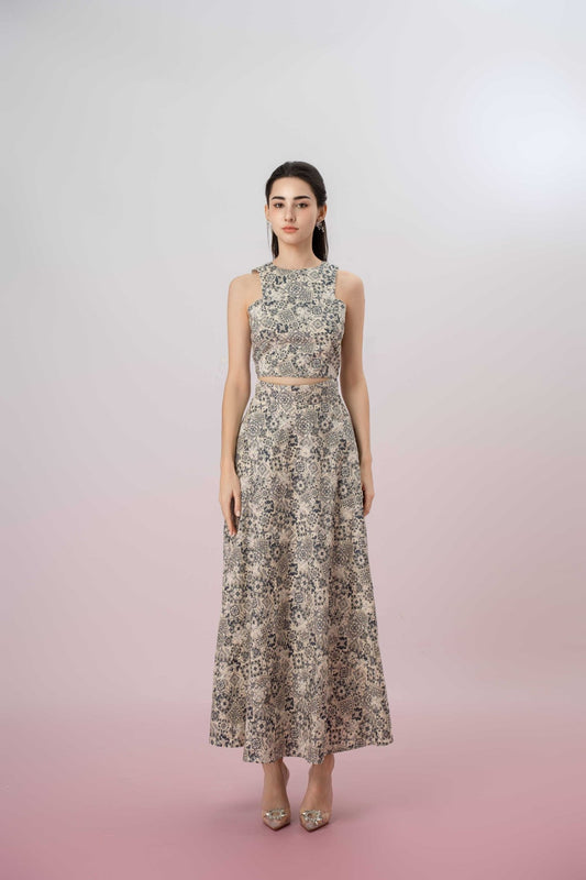 Geah Navy Print In White Sleeveless Top - Nimisski