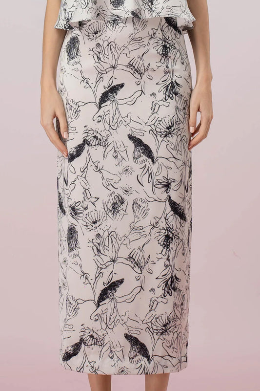Jacalynn Black Print In White Straight Skirt