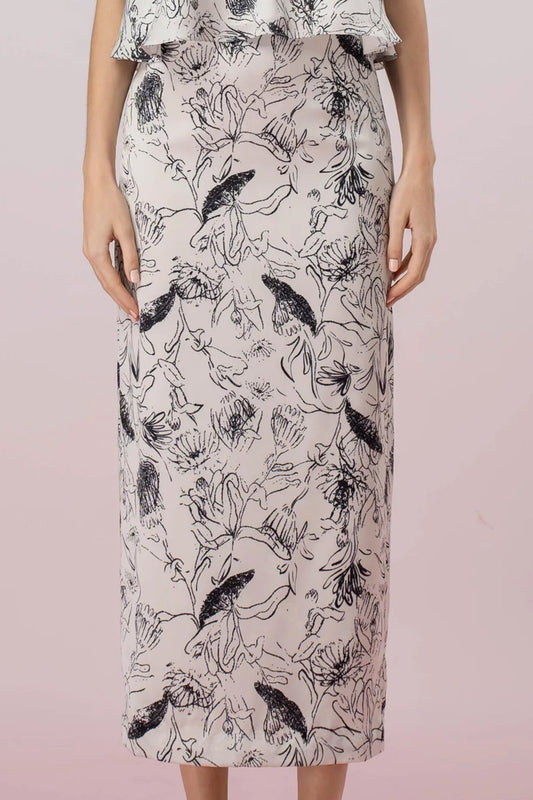 Jacalynn Black Print In White Straight Skirt - Nimisski