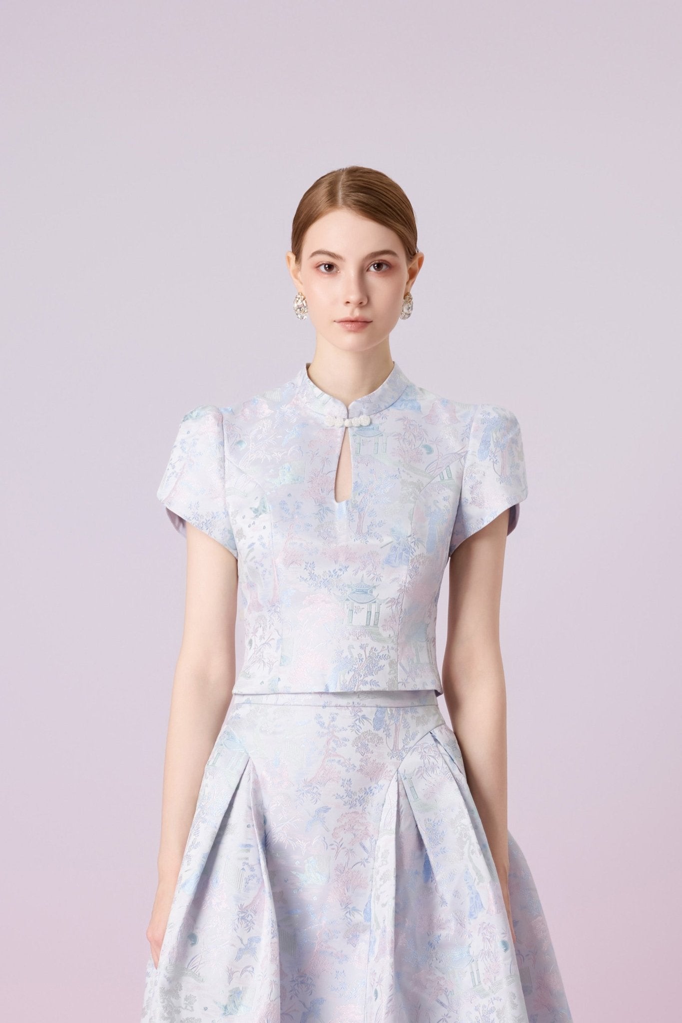 Josette Purple Puffy Sleeve Cheongsam Top - Nimisski