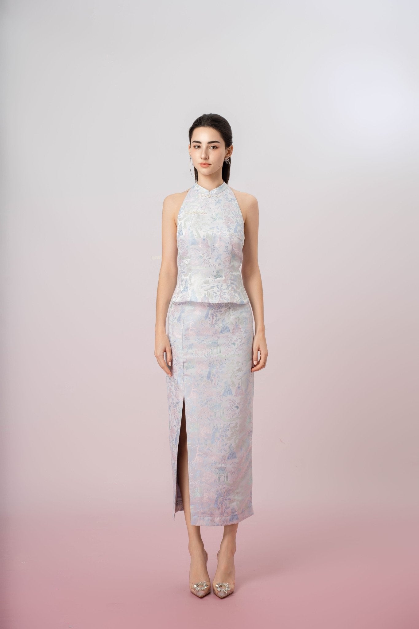 Jineeva Blue Side Split Midi Skirt - Nimisski